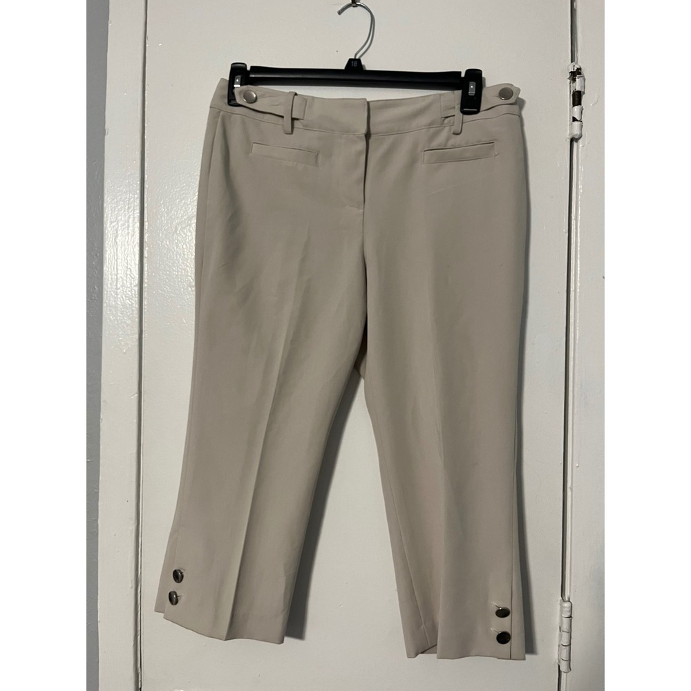 Larry Levine Petite Beige Cropped Dress Pants Button Hem Trousers Size 10P